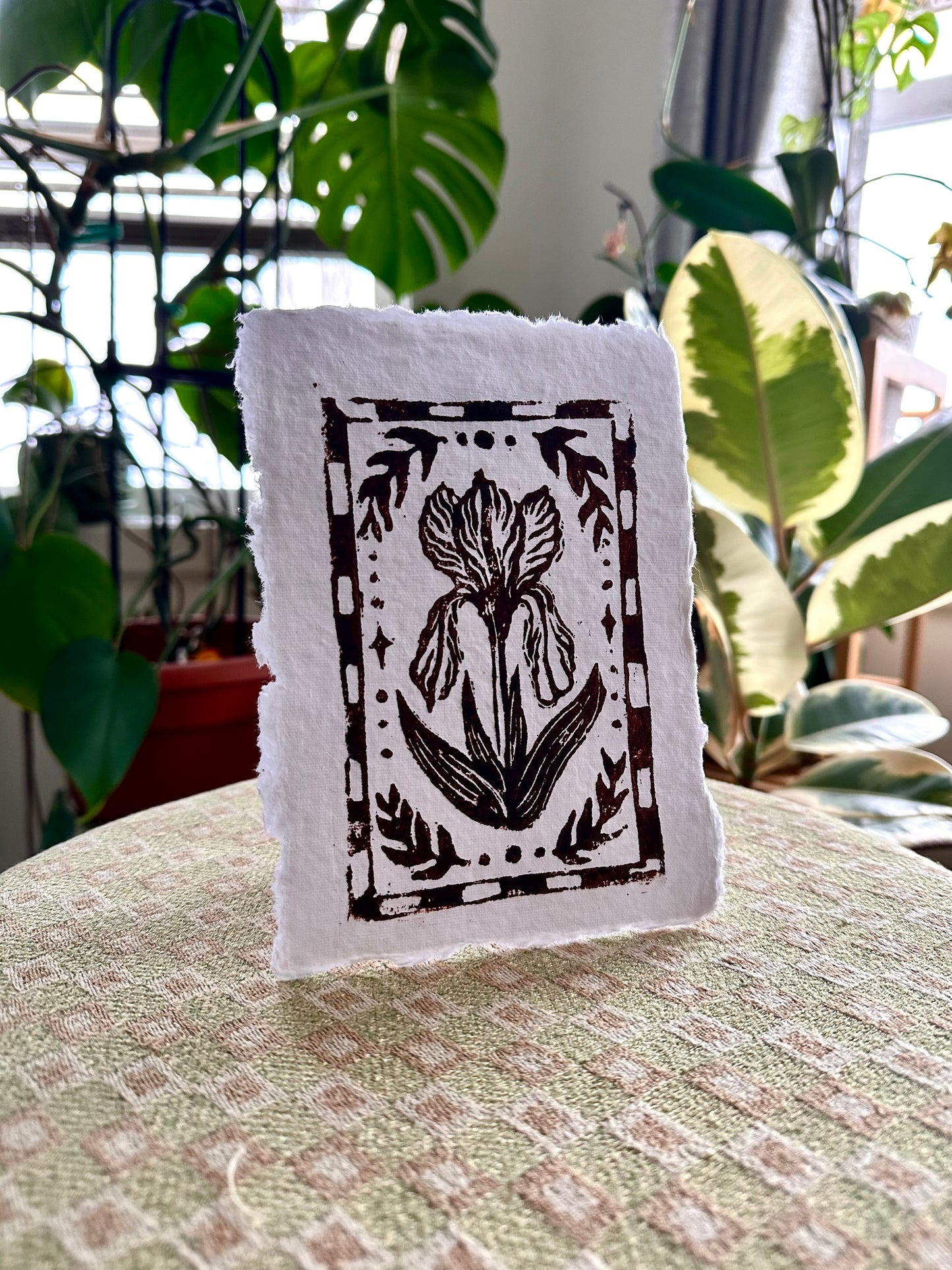"Iris" Lino Print on Cotton Paper